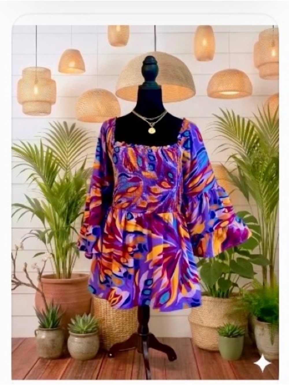 Vivid Smocked Bodice Bohemian Blouse